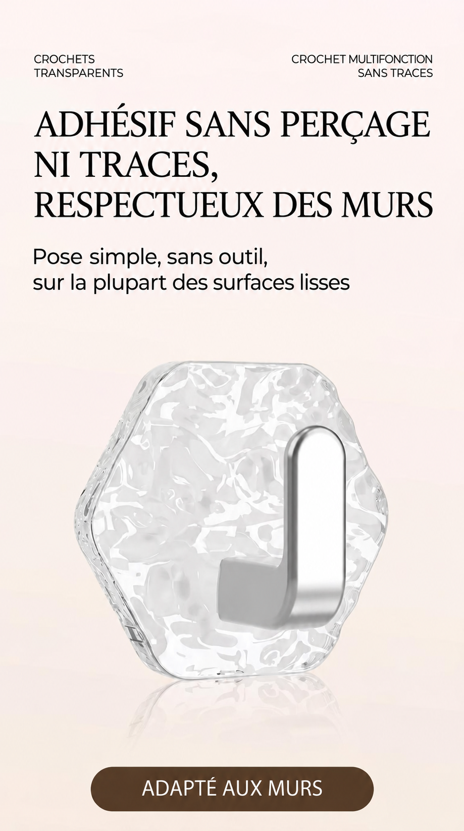 Lot de 20 crochets adhésifs hexagonaux à texture glacier pour la maison – visuel 5
