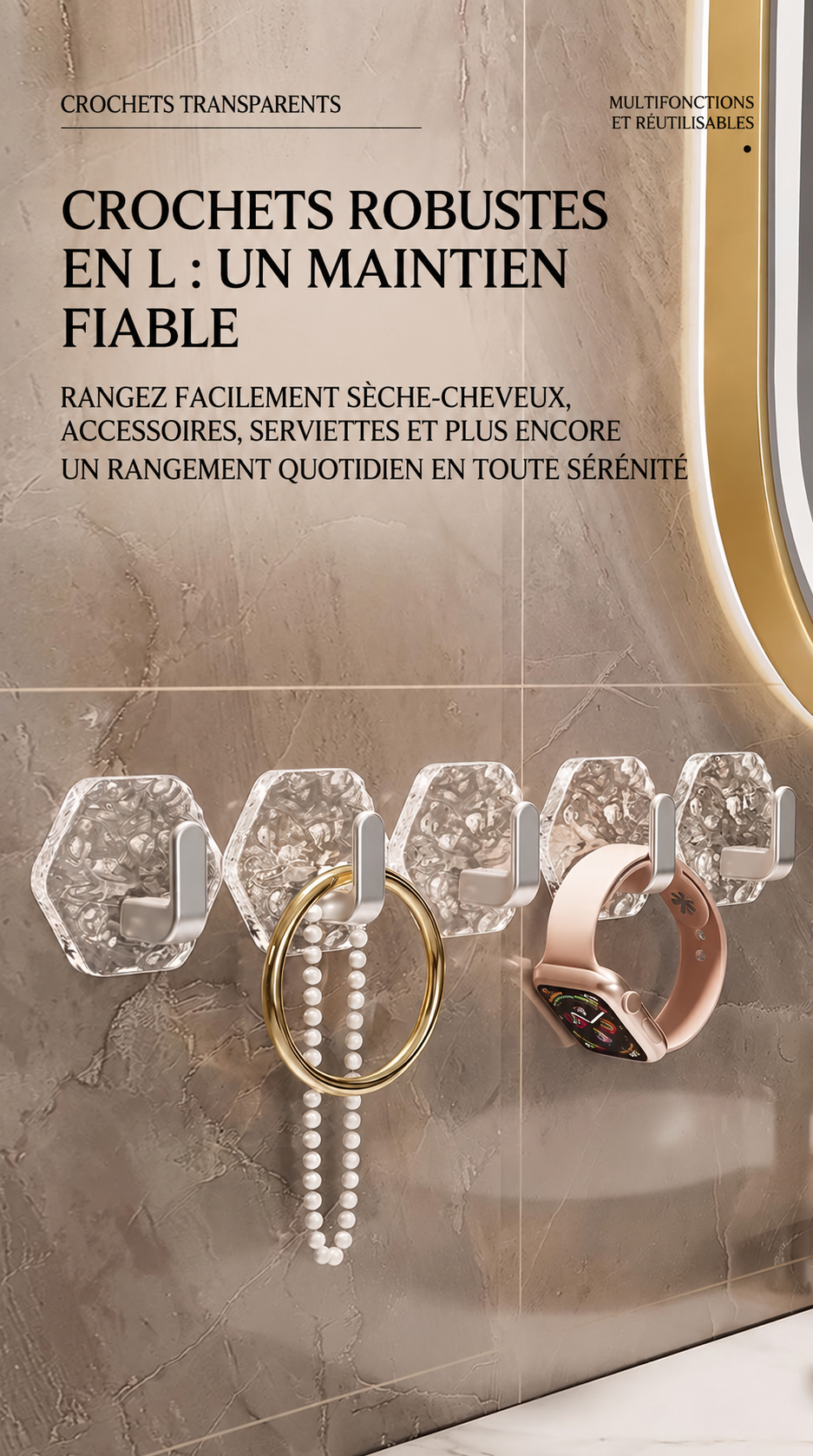 Lot de 20 crochets adhésifs hexagonaux à texture glacier pour la maison – visuel 3