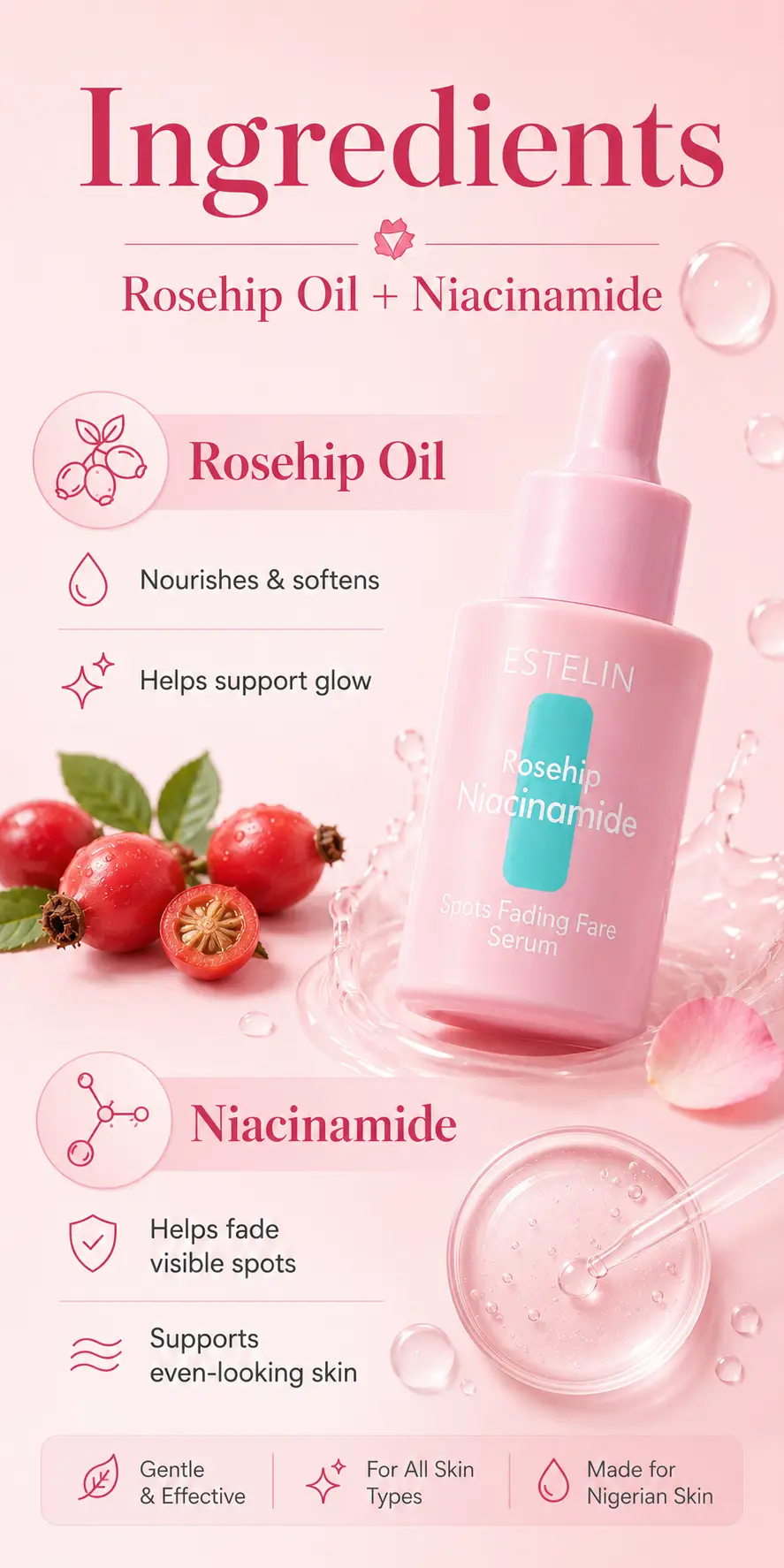 ESTELIN Rosehip & Niacinamide Spots Fading Face Serum 30ml detail 3