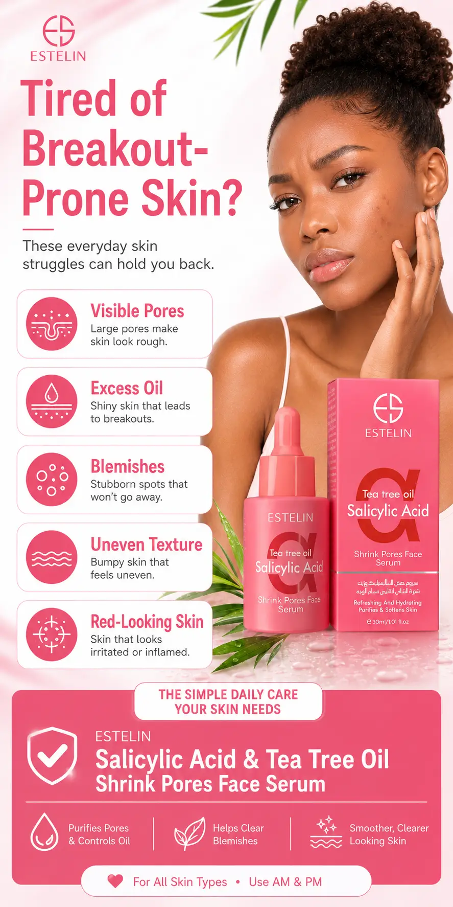 ESTELIN Salicylic Acid & Tea Tree Oil Shrink Pores Face Serum 30ml detail 1