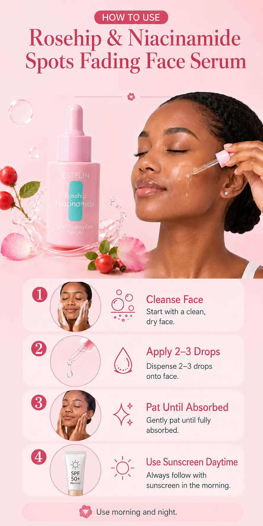 ESTELIN Rosehip & Niacinamide Spots Fading Face Serum 30ml detail 4