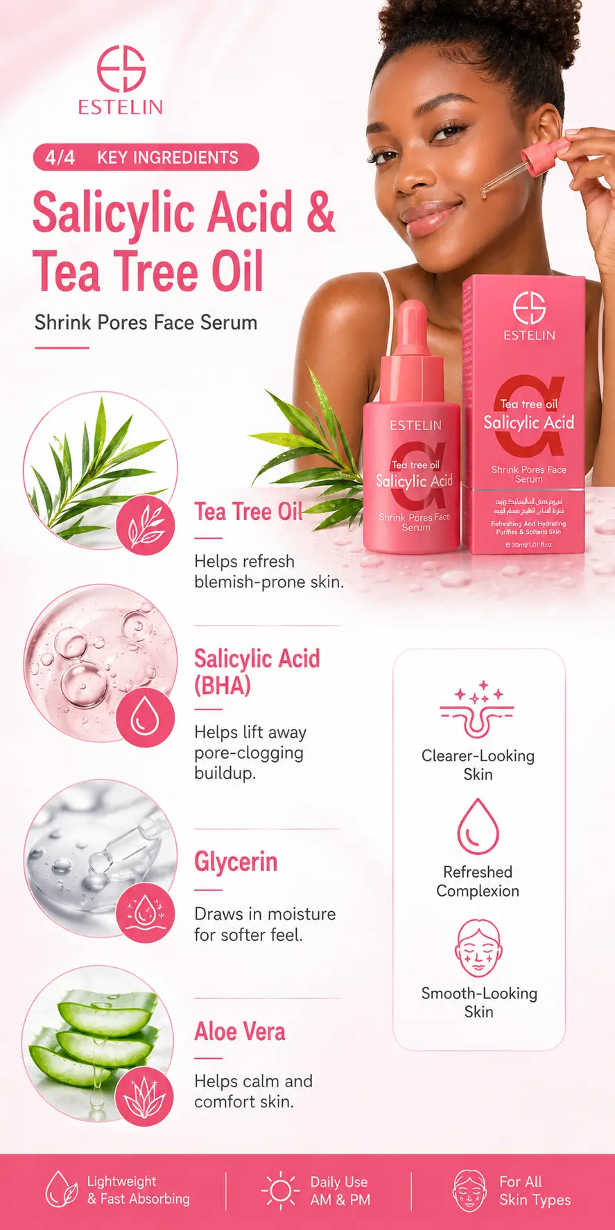 ESTELIN Salicylic Acid & Tea Tree Oil Shrink Pores Face Serum 30ml detail 3