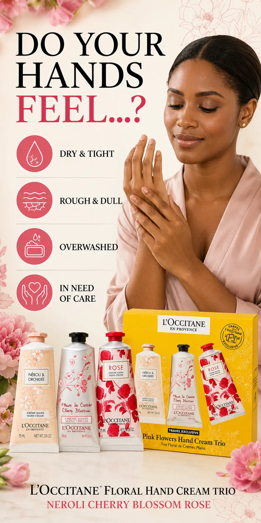L'Occitane Pink Flowers Hand Cream Trio 75ml*3 detail 1