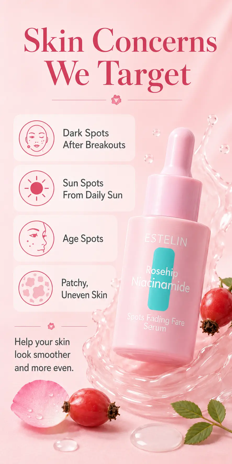 ESTELIN Rosehip & Niacinamide Spots Fading Face Serum 30ml detail 1