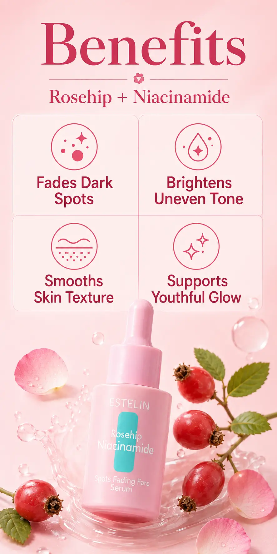 ESTELIN Rosehip & Niacinamide Spots Fading Face Serum 30ml detail 2