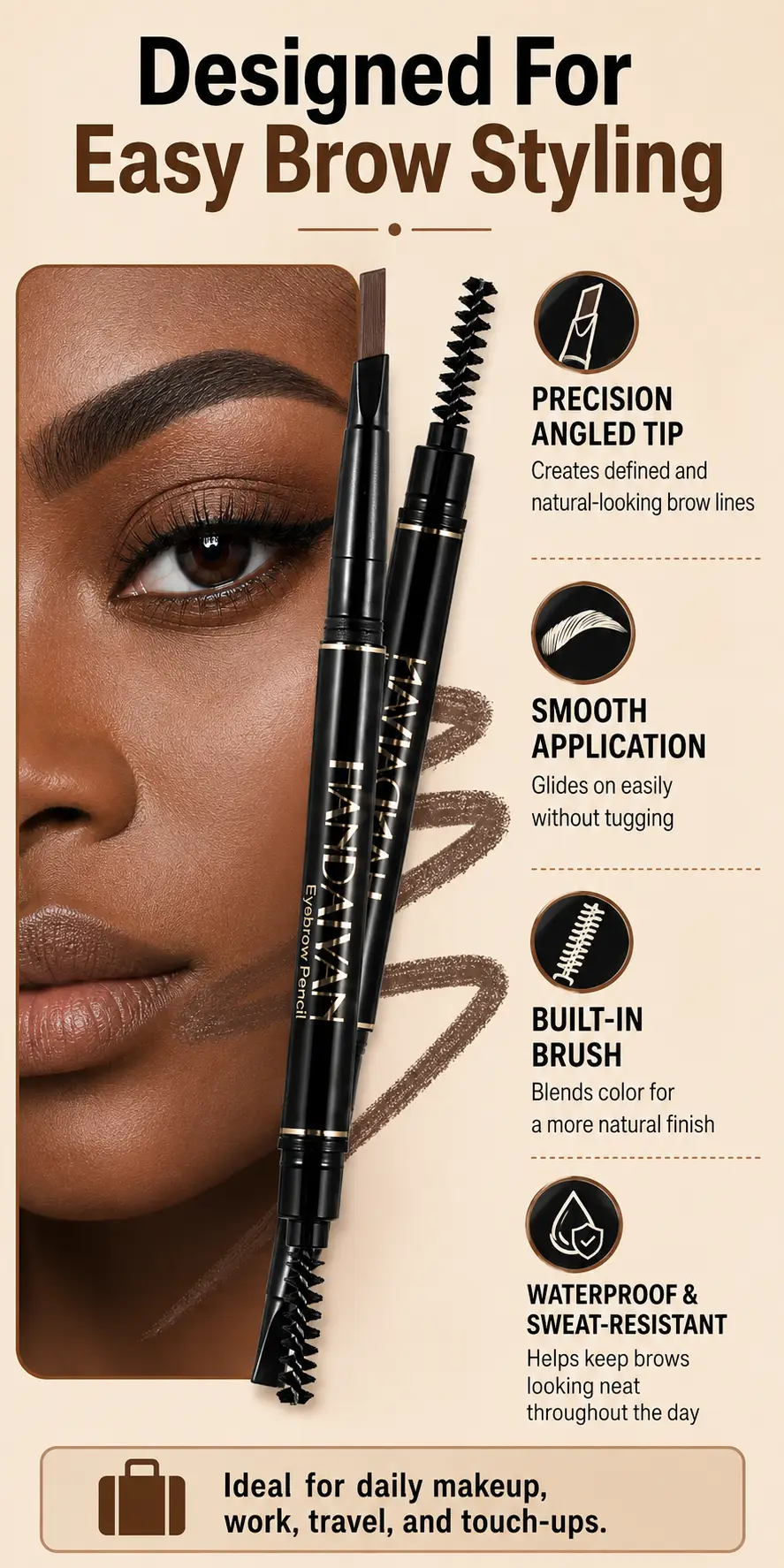 双头自动旋转眉笔 HANDAIYAN Dual-ended Automatic Eyebrow Pencil detail 4