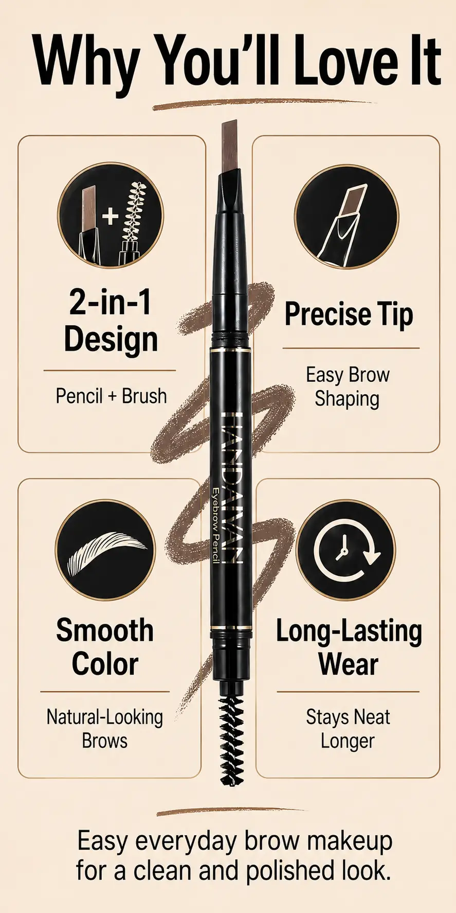 双头自动旋转眉笔 HANDAIYAN Dual-ended Automatic Eyebrow Pencil detail 2