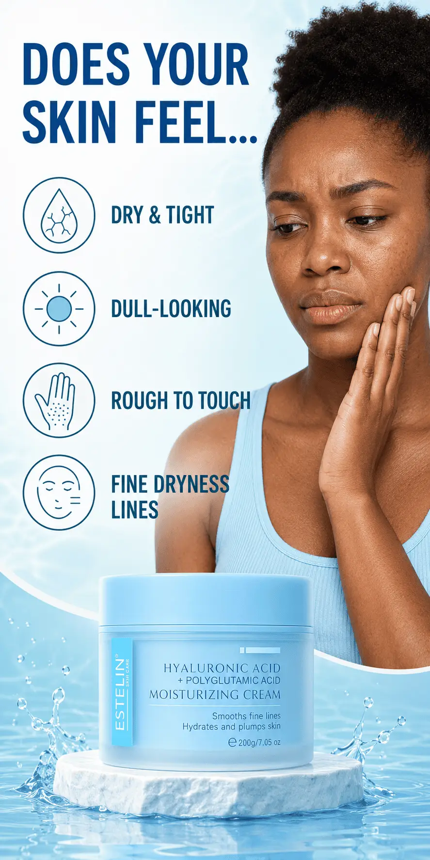 ESTELIN Hyaluronic Acid & Polyglutamic Acid Moisturizing Cream 200g detail 1