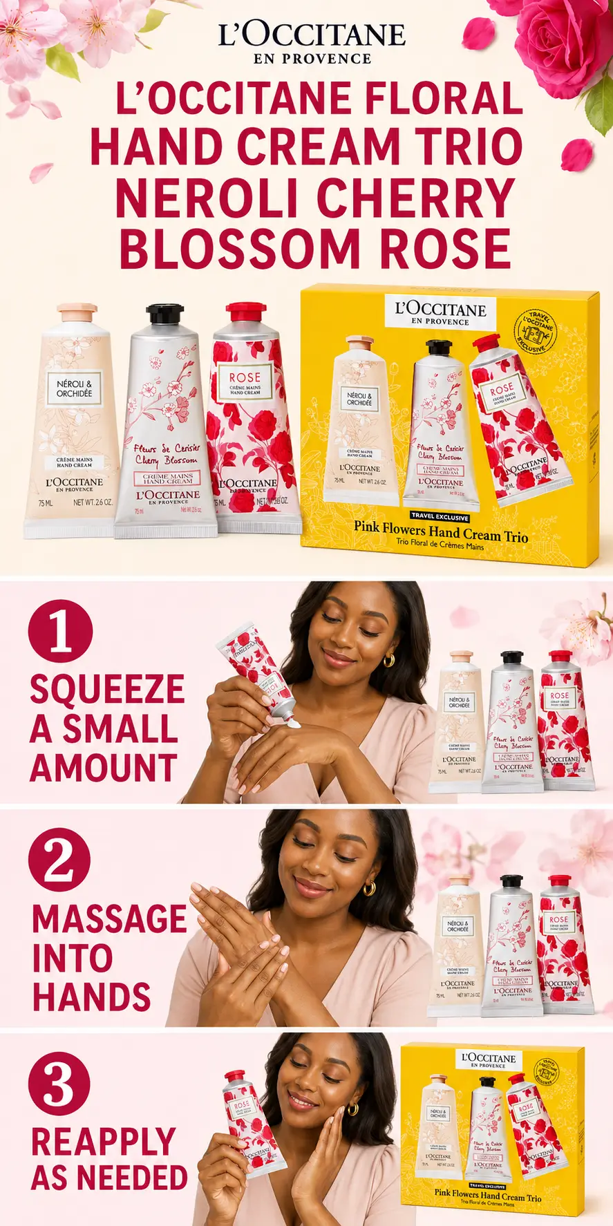 L'Occitane Pink Flowers Hand Cream Trio 75ml*3 detail 4