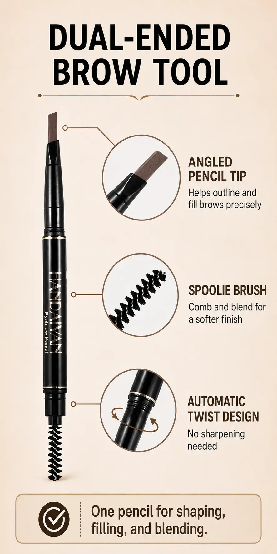 双头自动旋转眉笔 HANDAIYAN Dual-ended Automatic Eyebrow Pencil detail 3