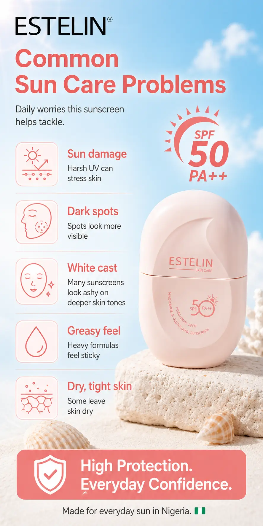 ESTELIN Pore+Dark Spot Niacinamide & Glutathione Sunscreen Spf 50 60g detail 1