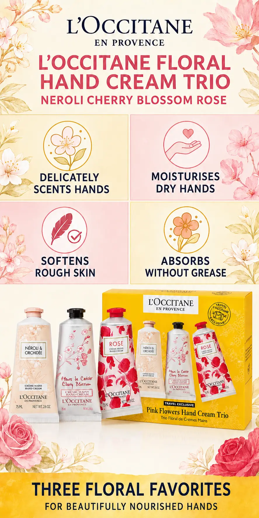 L'Occitane Pink Flowers Hand Cream Trio 75ml*3 detail 2