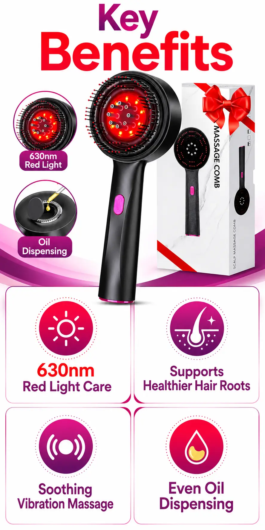 Red Light Scalp Massage Comb for Hair Growth & Anti-Hair Loss detail 2