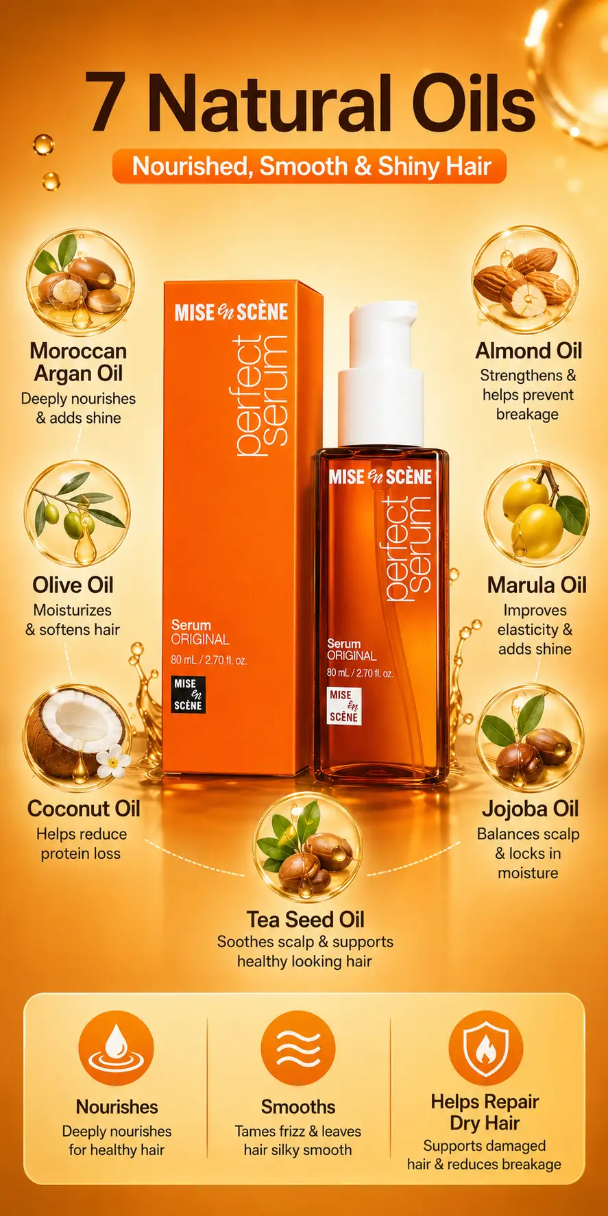 MISE EN SCENE Perfect Serum Hair Oil 80ml – Anti-Frizz Repair & Shine detail 2