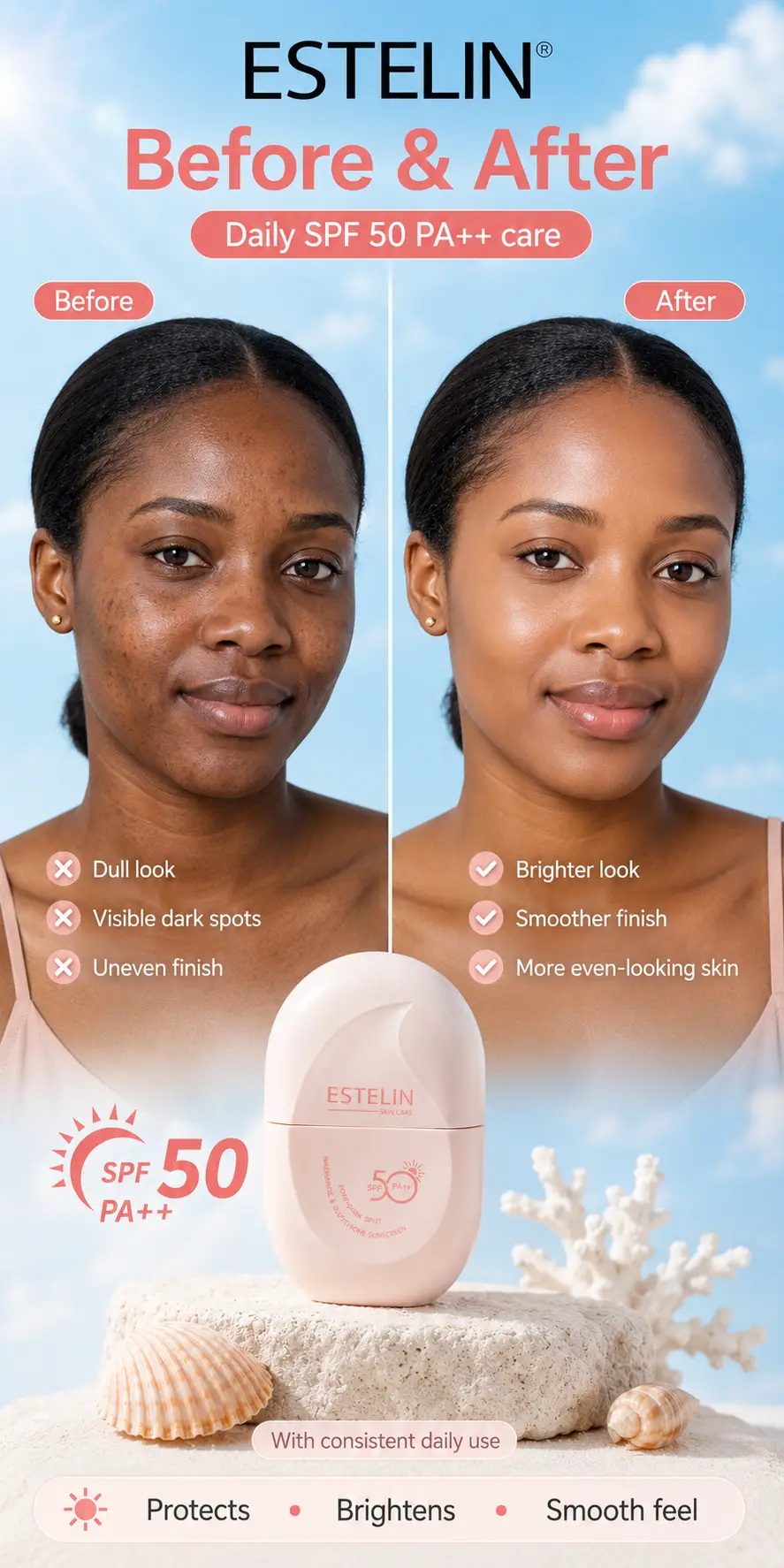 ESTELIN Pore+Dark Spot Niacinamide & Glutathione Sunscreen Spf 50 60g detail 4