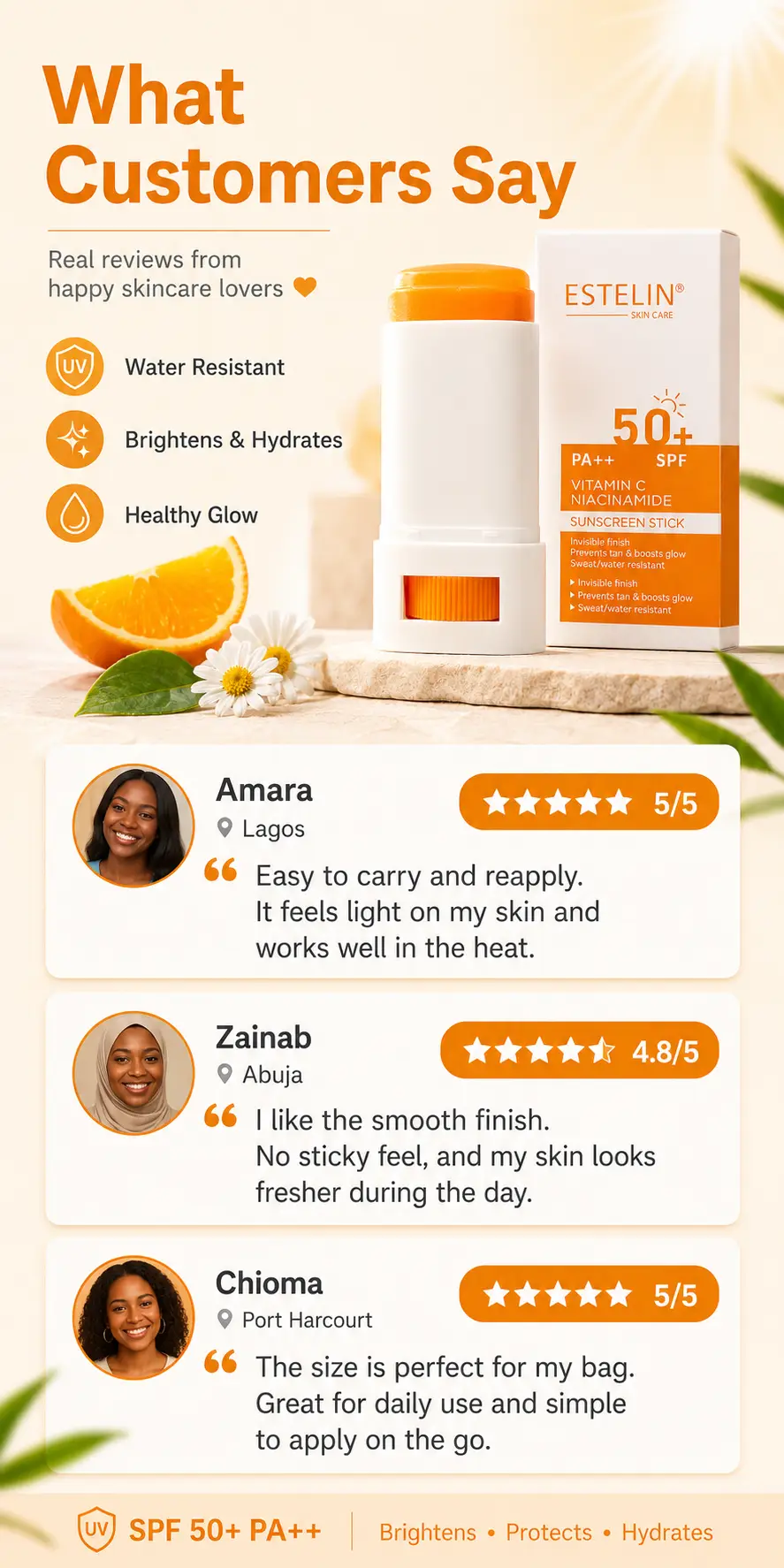 ESTELIN Vitamin C & Niacinamide Sunscreen Stick Spf50 20g detail 6