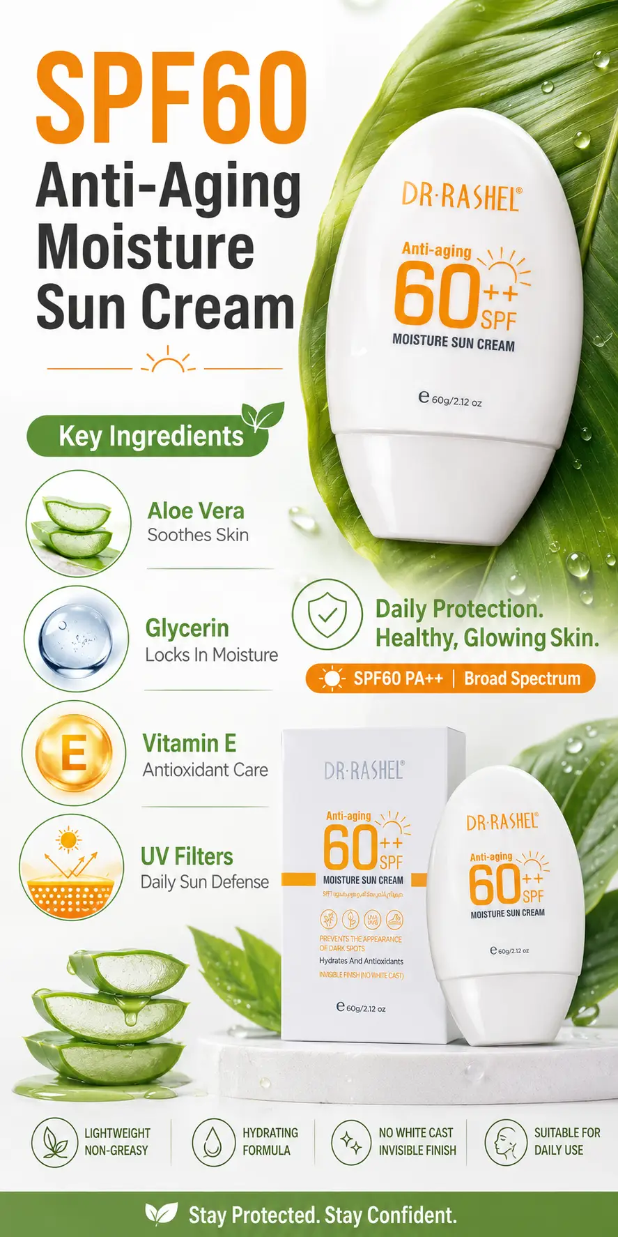 Dr.Rashel SPF60 Anti-Aging Moisture Sun Cream 60g detail 3