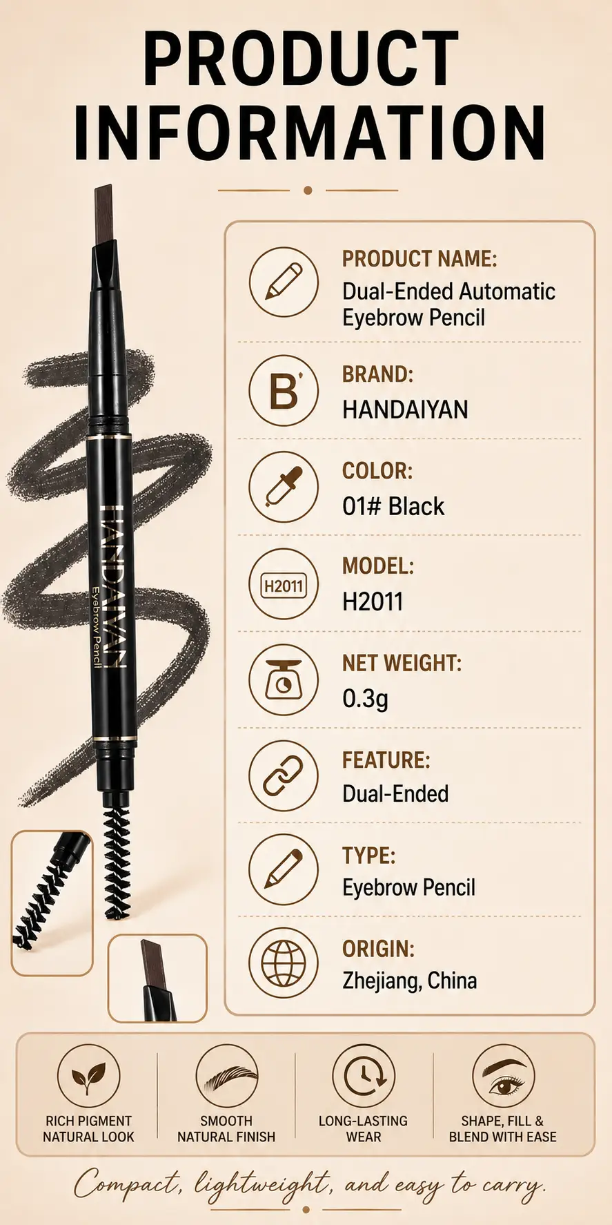 双头自动旋转眉笔 HANDAIYAN Dual-ended Automatic Eyebrow Pencil detail 7