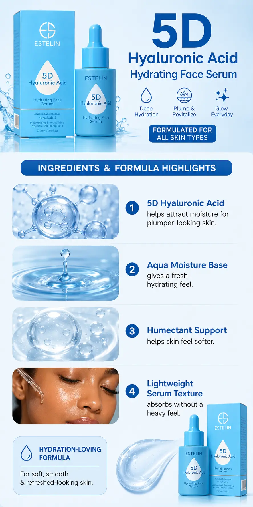 ESTELIN 5D Hyaluronic Acid Hydrating Face Serum 30ml detail 3
