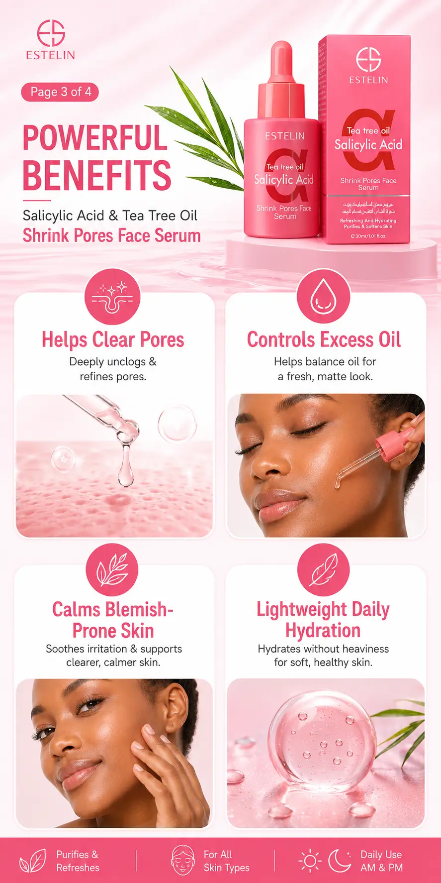 ESTELIN Salicylic Acid & Tea Tree Oil Shrink Pores Face Serum 30ml detail 2