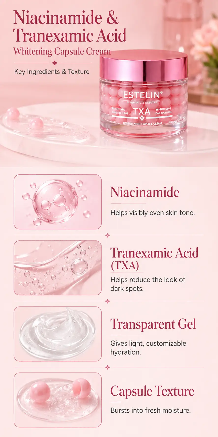ESTELIN Niacinamide &Tranexamic Acid Whitening Capsule Cream 60g detail 3