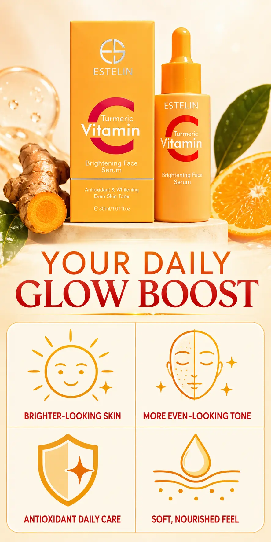 ESTELIN Vitamin C & Turmeric Brighten Face Serum 30ml detail 2