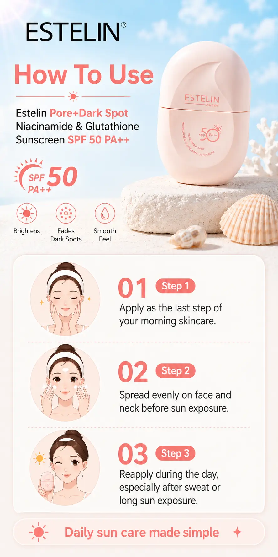 ESTELIN Pore+Dark Spot Niacinamide & Glutathione Sunscreen Spf 50 60g detail 5