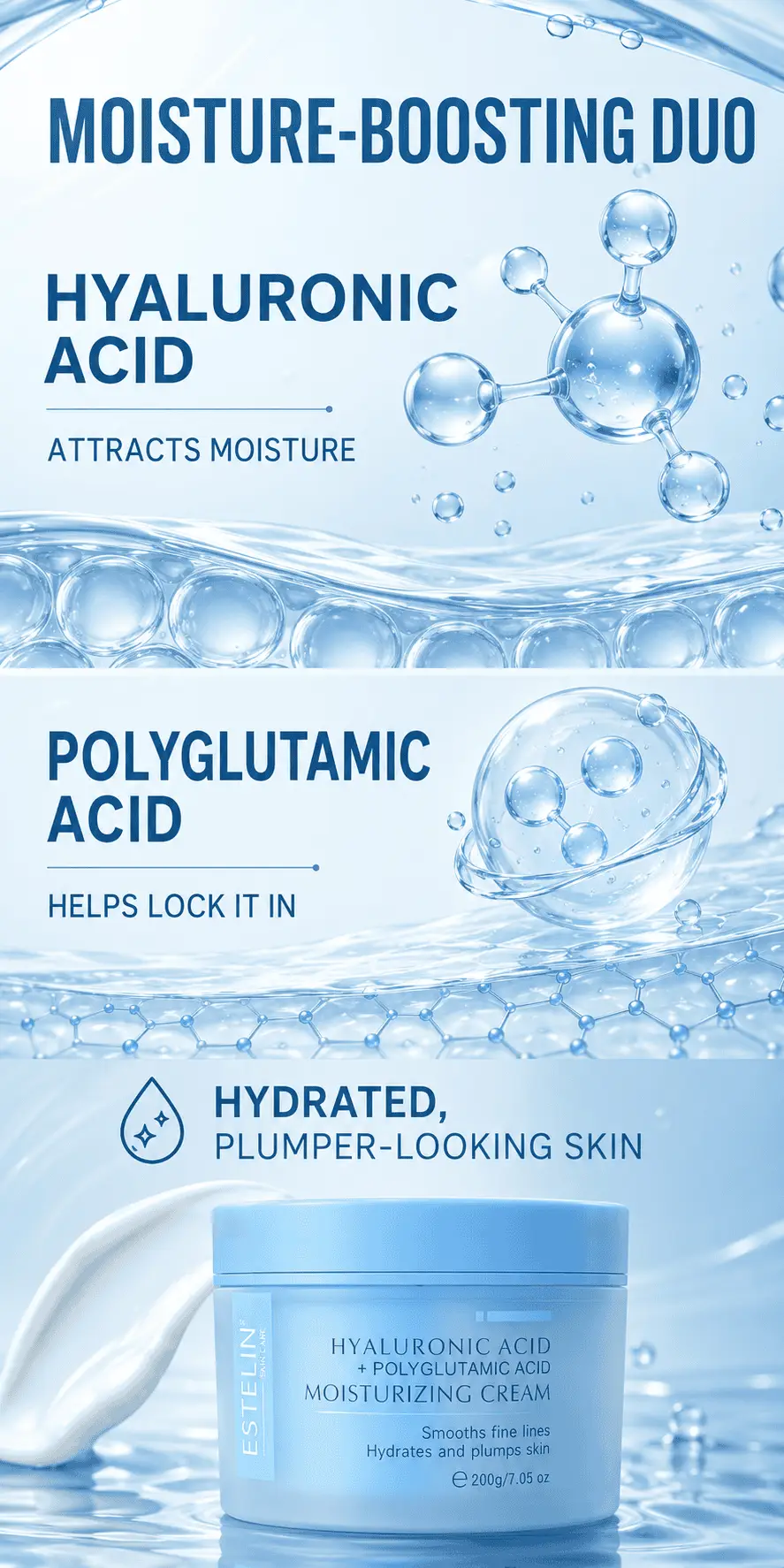 ESTELIN Hyaluronic Acid & Polyglutamic Acid Moisturizing Cream 200g detail 3