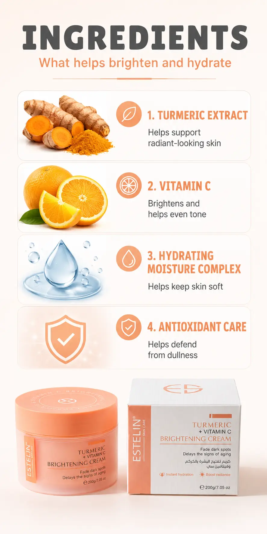 ESTELIN Turmeric & Vitamin C Brightening Cream 200g detail 3