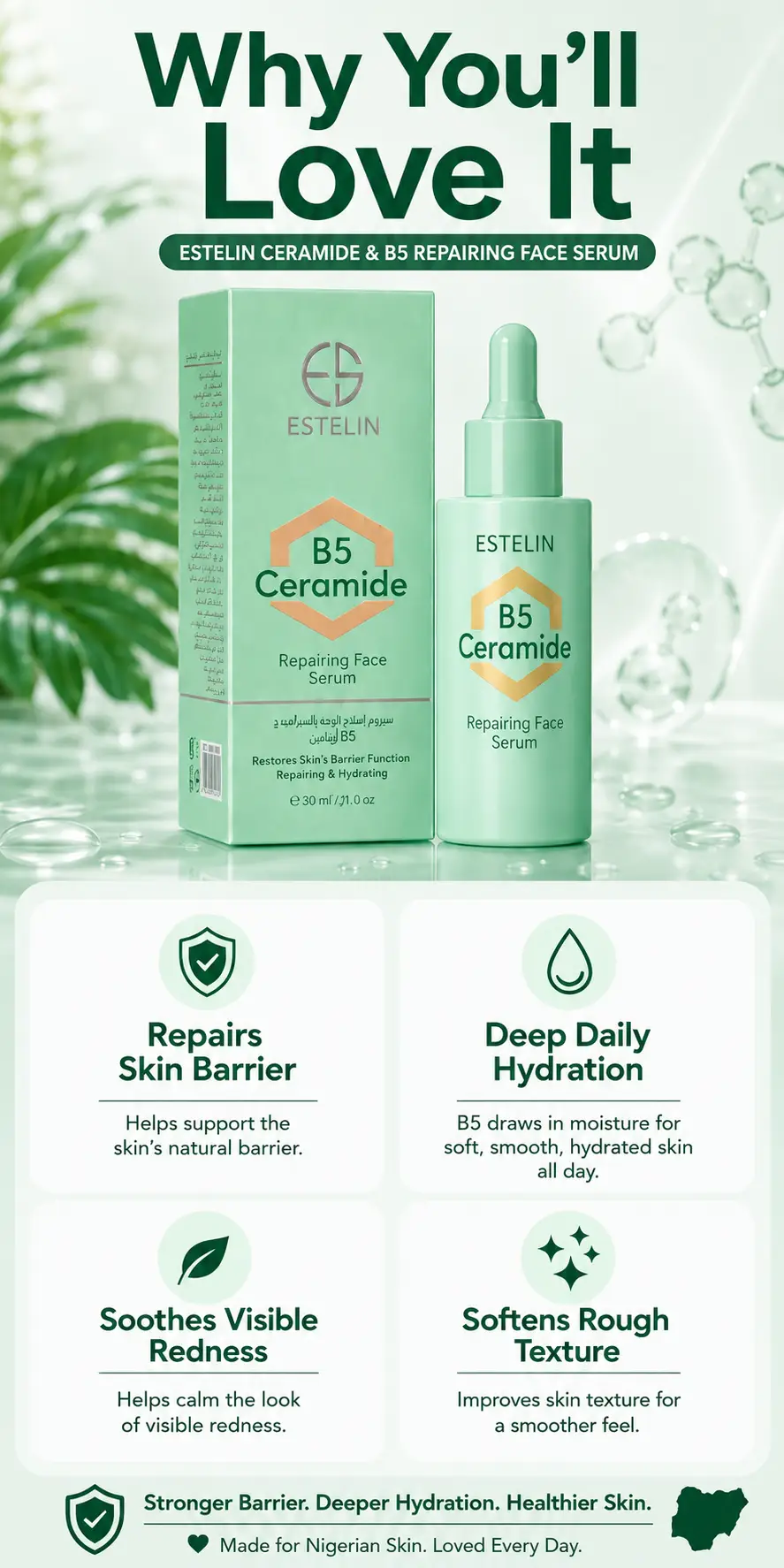 ESTELIN Ceramide & B5 Repairing Face Serum 30ml detail 2