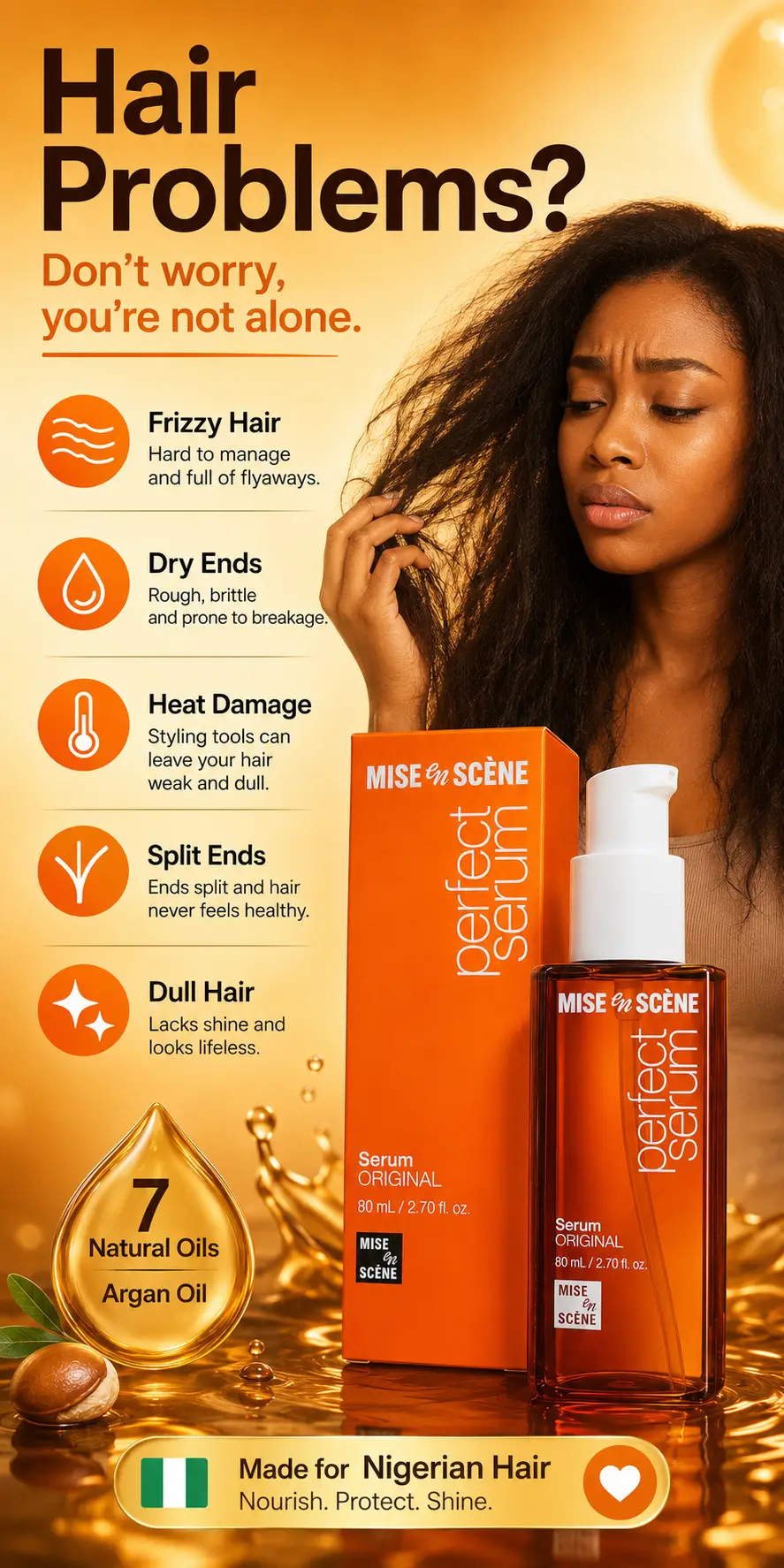 MISE EN SCENE Perfect Serum Hair Oil 80ml – Anti-Frizz Repair & Shine detail 6