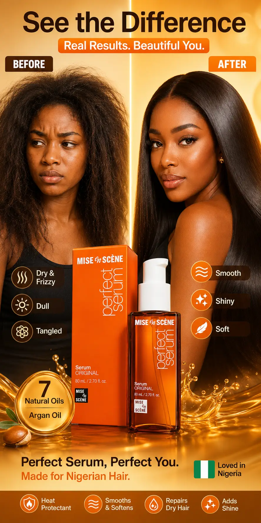 MISE EN SCENE Perfect Serum Hair Oil 80ml – Anti-Frizz Repair & Shine detail 4