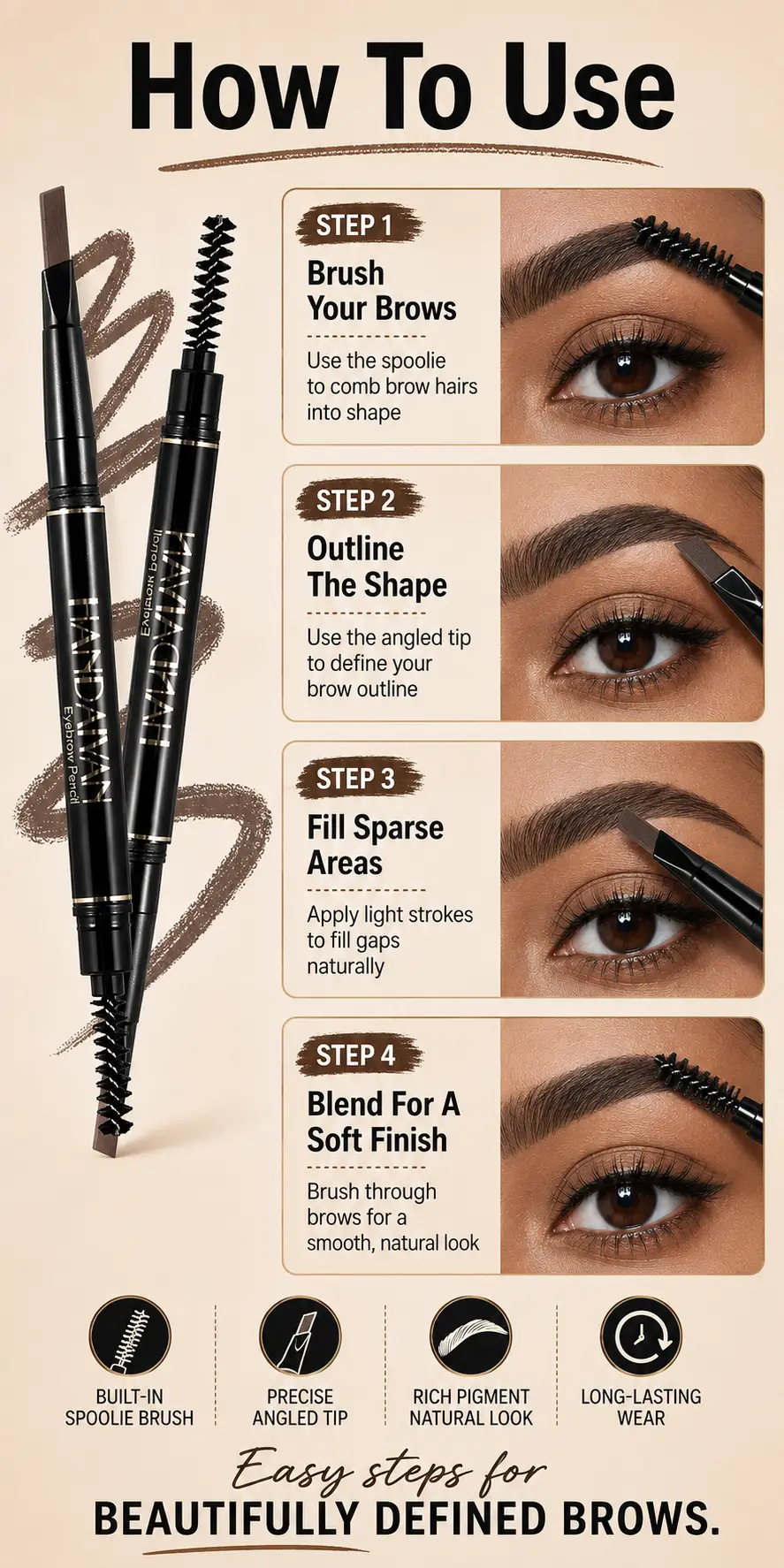 双头自动旋转眉笔 HANDAIYAN Dual-ended Automatic Eyebrow Pencil detail 6