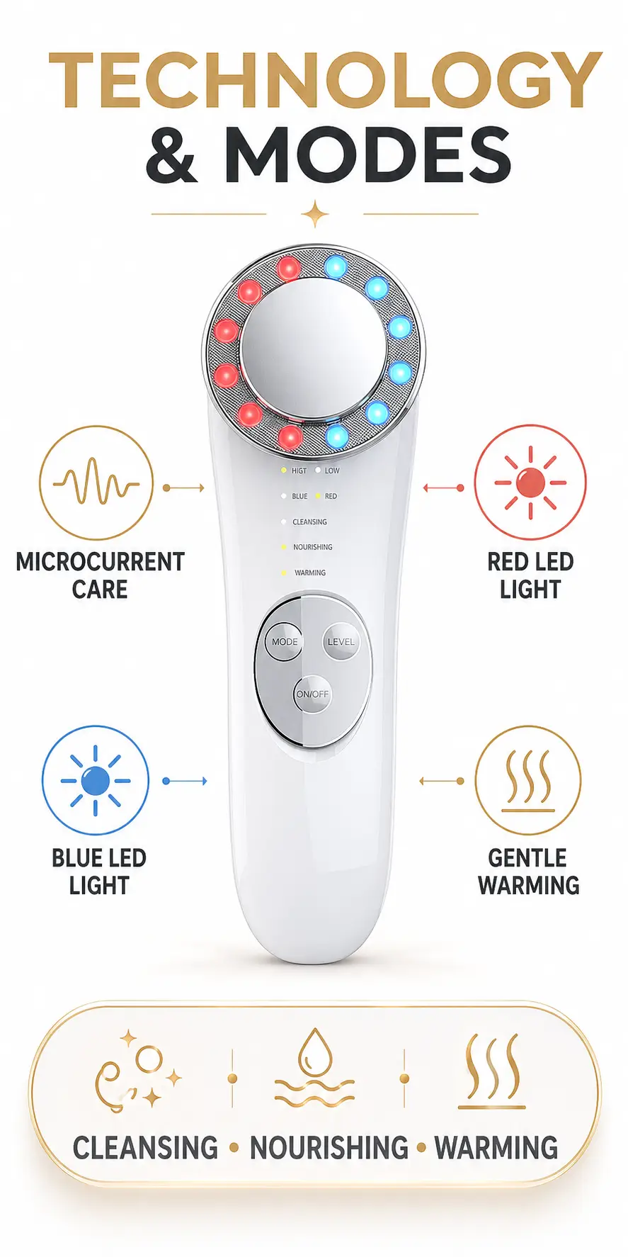 5-in-1 Microcurrent Facial Device Skin Tightening Lifting LED Face Massager detail 3
