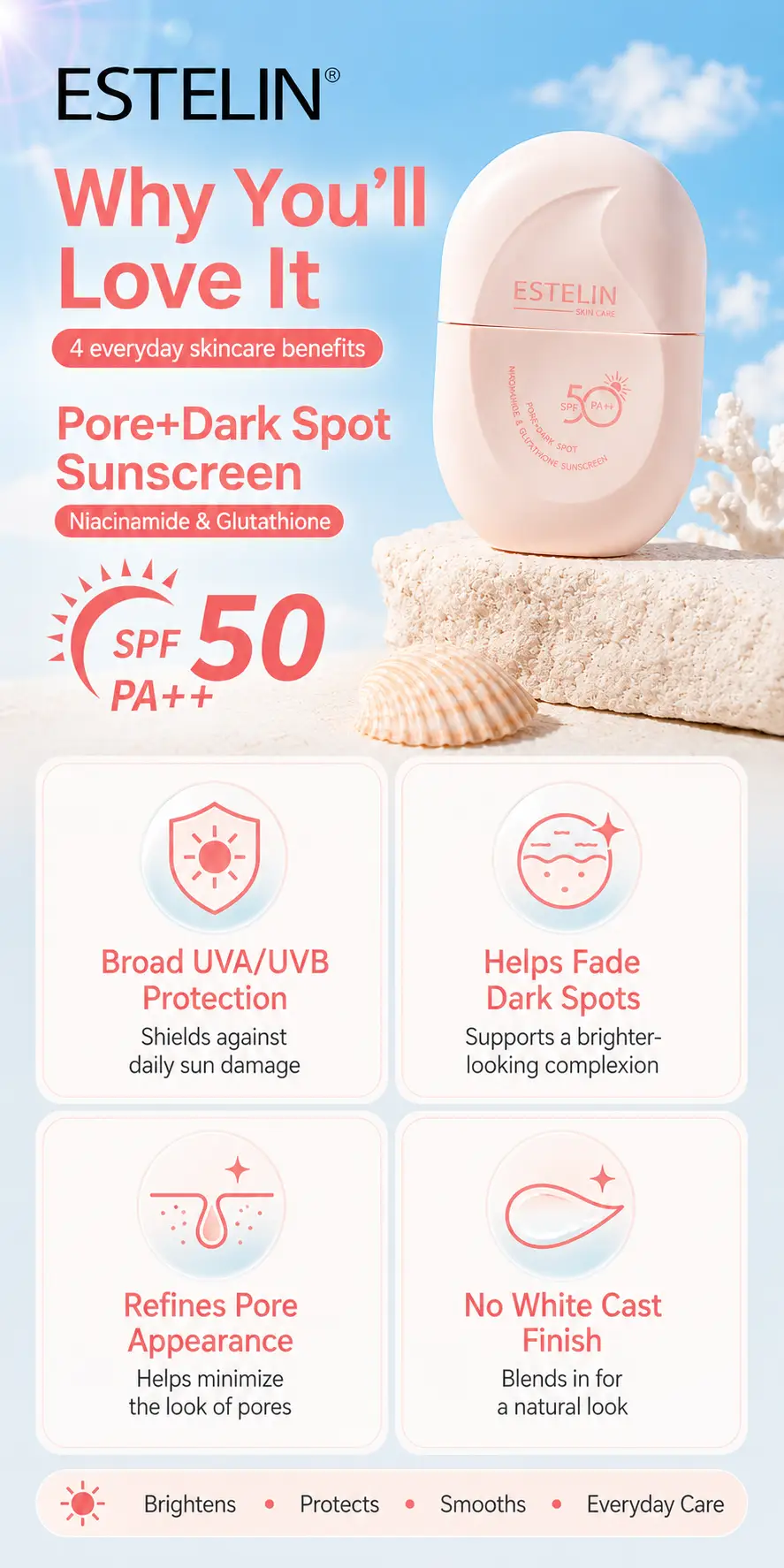 ESTELIN Pore+Dark Spot Niacinamide & Glutathione Sunscreen Spf 50 60g detail 2